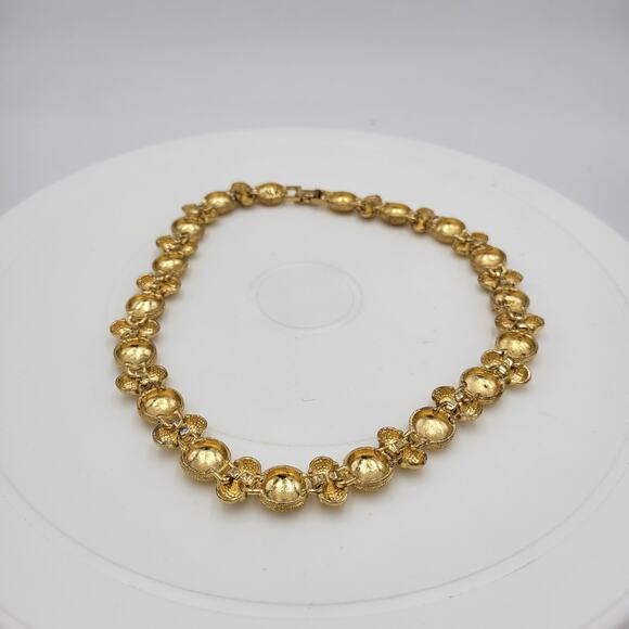 Vintage Button Beehive Choker Necklace 18" Matte Gold Tone Swirled Textured - Picture 5 of 14